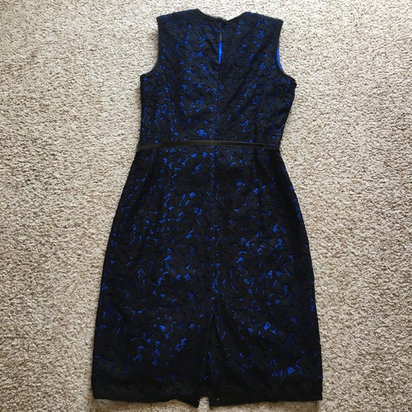 Milly Black Blue Floral Lace Belted Sheath Dress - Picture 6 of 7